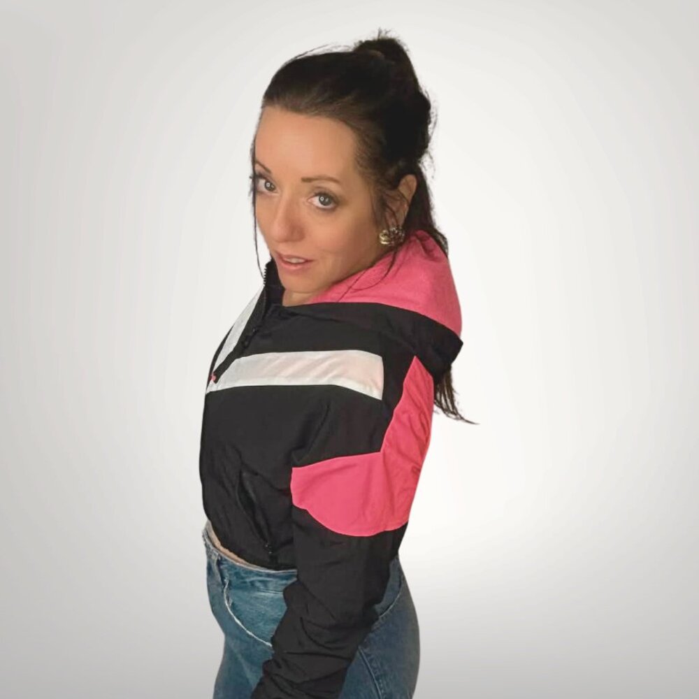 Sommer Ray Cropped Pink Black Windbreaker Size S